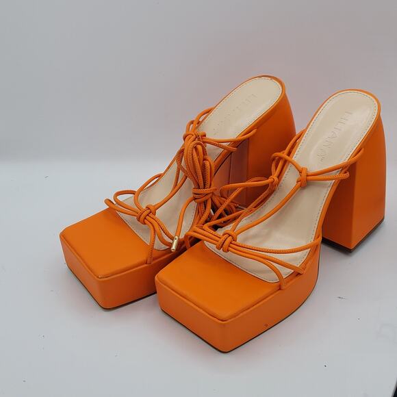 Liliana orange platform chunky heels women's size 10 - Picture 1 of 9